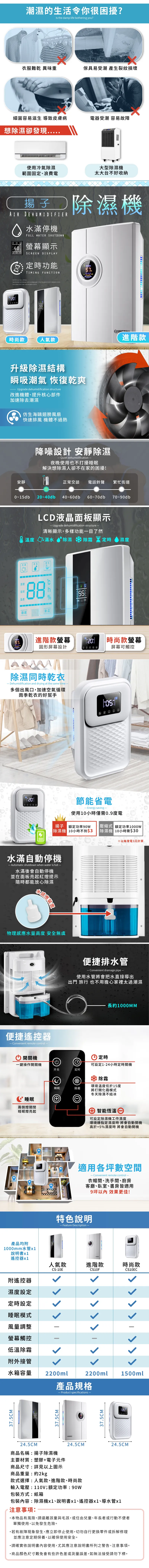 揚子除濕機【時尚款.1500ml】(雙排水系統/一年保固) 智能除濕機冷凝式